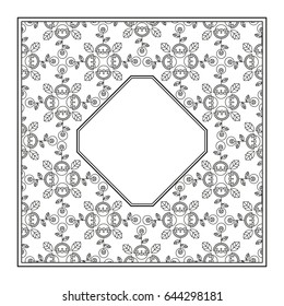 Decorative frame with floral elements flowers, berries and leaves and a diamond in the center. Vector