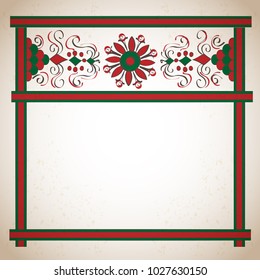 Decorative frame with floral elements in Russian traditional folk art of northern region of Russia. Pizhemsky ornament. Pizhemskaya painting