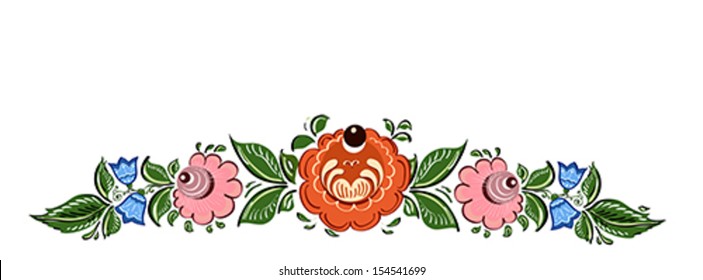 Decorative frame with floral elements in Russian traditional style (Gorodets) on isolated white background. Vector