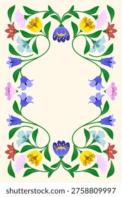 Decorative Frame with floral and leaves, decorative branches frame. Botanical background vector illustration for card, cover, poster, greeting, invitation, wedding, celebratory banner