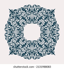 Marco decorativo con adorno floral. Ilustración vectorial. Aislado sobre fondo blanco