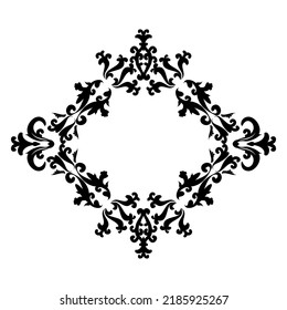 Decorative frame with floral pattern. Floral border in damask style. Black and white. Vector illustration.