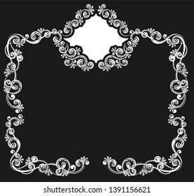 Decorative frame with floral pattern on a black background. Template for greeting cards, awards and wedding invitations.