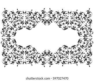 Decorative frame. Floral swirls and flowers. 