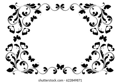 Decorative frame. Floral swirls and flowers.