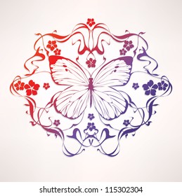 Decorative frame with flowers and butterfly