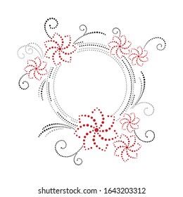 Decorative frame with flowers from dots for placement in the center of the composition. Floral vector decor. Dotted art for laser cutting. Elements for wedding invitations, greeting card.