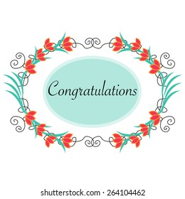 Decorative frame with flowers, leaves, vector illustration, label