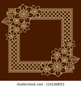 Decorative frame with flowers in mehndi style designed in oriental themes. Indian traditional pattern for drawings of henna, tattoos and design of covers books, notebooks, caskets.