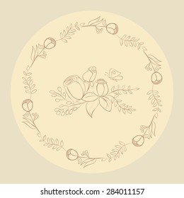 Decorative frame with flowers on a beige background