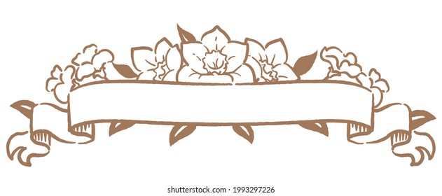 Decorative frame with flowers and ribbons in vintage style. Vector illustration.