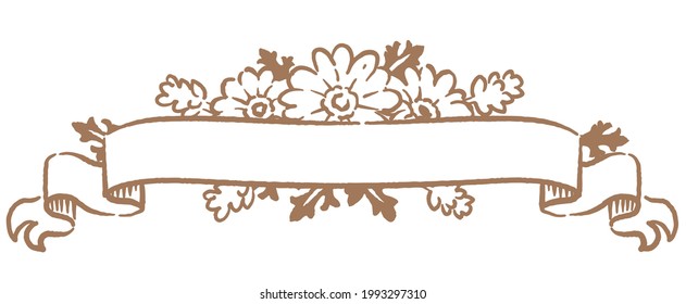Decorative frame with flowers and ribbons in vintage style. Vector illustration.