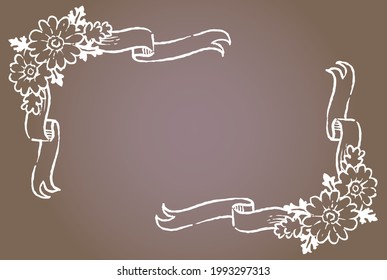 Decorative frame with flowers and ribbons in vintage style. Vector illustration.