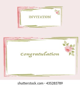 Decorative frame Flowers Style for invitation and congratulation. Universal card for Wedding , Anniversary and Birthday party. Creative hand painted pattern.
