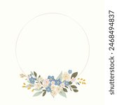 Decorative frame with forget-me-nots. Floral wreath, botanical background for greeting cards to use for Mother