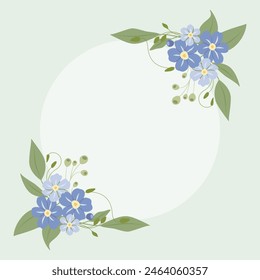 Decorative frame with forget-me-nots. Floral wreath, an elegant decoration for greeting cards to be used for Mother's Day, weddings, anniversaries or other celebrations.