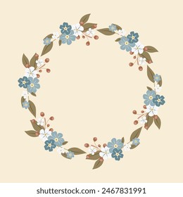 Marco decorativo con los olvidadizos. Guirnalda floral, una decoración elegante para tarjetas de felicitación que se utilizan para el Día de la Madre, bodas, aniversarios u otras celebraciones.