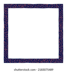 Decorative frame with geometric shapes of circles, triangles, rectangles, curves and more. Perfect as a photo frame, for scrapbooking, postcards, posters, invitation cards. 