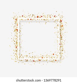 Decorative frame with glitter tinsel of confetti. Glow border of gold stars and dots points