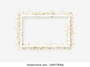 Dekorativer Rahmen mit glitterem Beil aus Konfetti. Glow-Grenze von goldenen Sternen und Punktpunkten