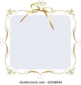 Decorative frame with golden bow. Vector