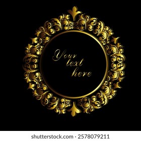 Decorative frame. Golden elegant round frame. hand drawn. Not AI, Vector illustration.