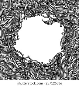 Decorative frame of hair or wave pattern. Abstract vector background.