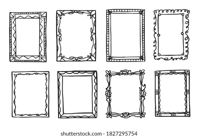 Decorative frame. Hand drawn isolated set of retro ornamental picture or photo frame, ornate border or deco divider with rectangle shape. Vector filigree decorative element vintage style illustration