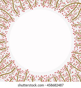 Decorative frame of hand-drawn and painted branches with berries. Vector graphics.
