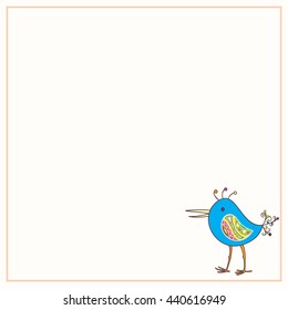 Decorative frame with hand-drawn and painted a funny bird. 
Vector graphics.