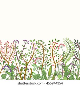 Decorative frame of hand-drawn and painted twigs with berries and leaves.