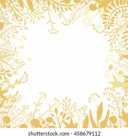 Decorative frame of hand-drawn and painted twigs with leaves, berries and flowers.
Vector graphics.