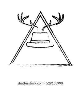 decorative frame with hat with deer horns over white background. hipster style design. vector illustration