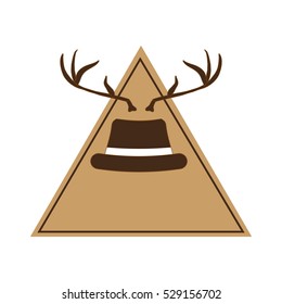 decorative frame with hat with deer horns icon inside over white background. hipster style design. vector illustration