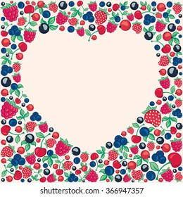decorative frame Heart from berries and leaves
