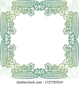 Decorative frame of houses and trees. Vector illustration