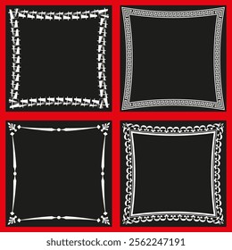 Decorative frame icons. Red and black contrast. Classic border set. Vector ornate shapes.