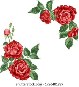 Decorative Frame Illustration with square angles with rose flowers and buds