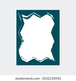 a decorative frame with a jagged, irregular shape. The frame has a dark teal background