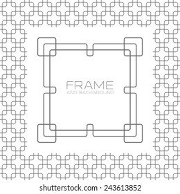 Decorative frame, labels or badges on background with simple seamless patterns. Vector graphic design templates.
