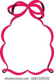 A decorative frame with a large bow at the top in a smooth vector style. The ribbon forms a symmetrical border with flowing curves. Cartoon vector illustration.