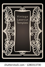 Decorative frame for laser cutting. Cover design, invitations, save date, greeting card in art Nouveau style for wedding, romantic party. Vector illustration.