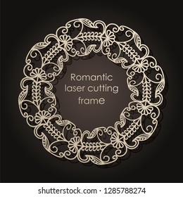 Decorative frame for laser cutting. Elegant element for design in oriental style, place for text. Flower gold edging. Lace illustration for invitations and greeting cards. Vector.