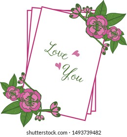 Decorative of frame with leaf flower, for modern invitation card love you. Vector