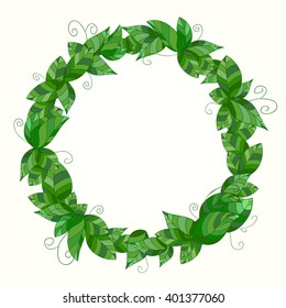 Decorative frame from leaves, hand-drawn and painted. Vector graphics.