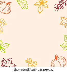 Decorative frame of leaves and harvest with copy space. Vector illustration of border with fall season spirit. Harvesting and farming theme.