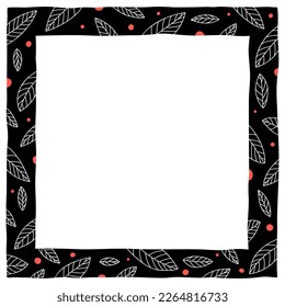 Decorative frame with leaves and red dots pattern. Perfect as a photo frame, for scrapbooking, postcards, posters, invitation cards.
