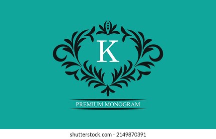 Decorative frame with the letter K. Luxurious pattern. Decorative elements for registration of trademarks, logos, invitations, hotels, shops, heraldry.