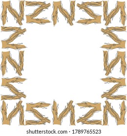 Decorative frame from the letter N. Pattern on the base of the initial from the roots of the tree