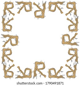 Dekorativer Rahmen aus dem Buchstaben R. Muster auf der Basis des Anfangs aus den Wurzeln des Baumes